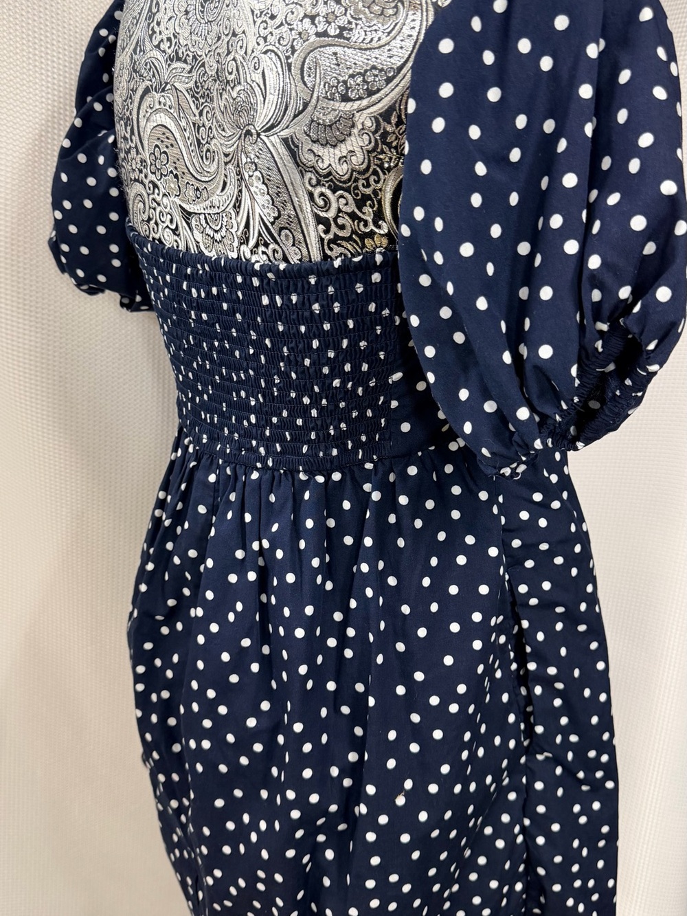 Abercrombie & Fitch Navy and White Polka Dot Mini Dress/Shorts - Picture 7 of 14